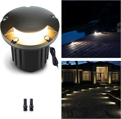 Gardenreet Brass Well Light - 12V Waterproof Outdoor In-Ground Landscape Lighting, LED Replaceable Bulb Ip65 Low Voltage Fixture, Antique Bronze for Pathway Floor Garden Without MR16 Bulb