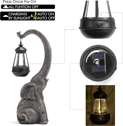 Elephant Garden Statue Solar Lights Outdoor Elephant Statue Porch Decor for Outside Patio Lawn Porch Balcony, Yard Art Lawn Ornaments Elephant Decor Birthday Gifts for Women Mom Grandma Animal Lovers