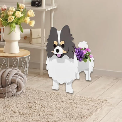 Grey and White Pomeranian Dog Planter Plant Pots,Cute Dog Flower Planter,Gifts for Pet Lovers,Unique Animal Plant Pots,Office,Indoor Outdoor Garden Decor(9.45 * 6.65 * 12.13in)