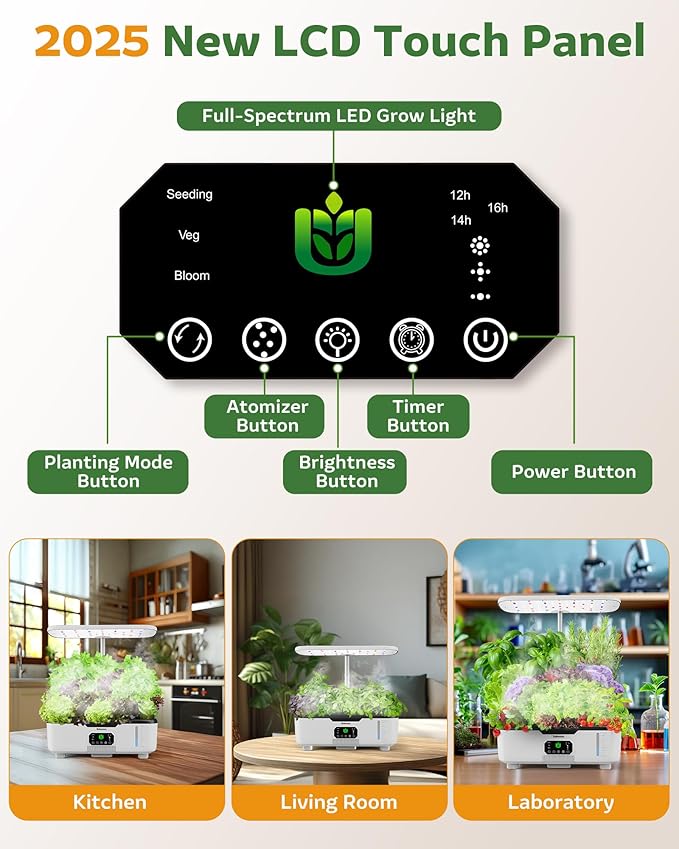 Misting Hydroponic Growing System Kit 15-Pods Indoor Smart Herb Garden Planter with LCD Touch Panel 6L Large Tank for Herb/Vegetables/Flowers/Fruits,Birthday&Christmas Gifts for Gardening Beginners