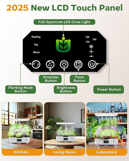 Misting Hydroponic Growing System Kit 15-Pods Indoor Smart Herb Garden Planter with LCD Touch Panel 6L Large Tank for Herb/Vegetables/Flowers/Fruits,Birthday&Christmas Gifts for Gardening Beginners
