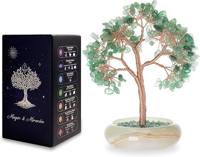 Green Aventurine Healing Crystal Tree of Life Home Office Desk Decor, Bonsai Trees, Feng Shui Tree Money Good Luck Christmas Decor Spiritual Healing Birthday Gifts for Women, Mom