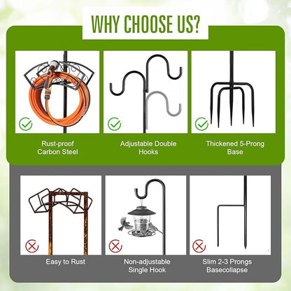 Garden Hose Holder, Upgraded Water Hose Holder, 2-in-1 Heavy Duty Hose Stand, 88Inch Freestanding Hose Hanger, Detachable Garden Hose Storage Rack with Adjustable Shepherds Hooks, Bird Feeder Pole