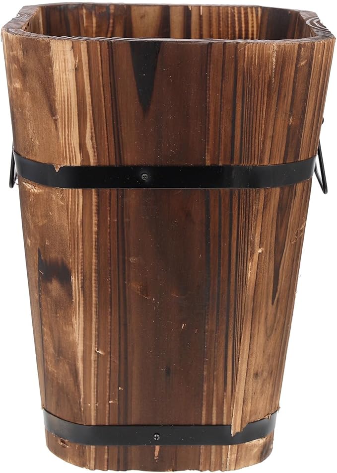 Tofficu Vintage Planter Large Decorative Flower Pot 23 Inch Rustic Brown Plant Pot for Indoor and Outdoor Use Retro Style Wooden Barrel Planter for Garden and Patio