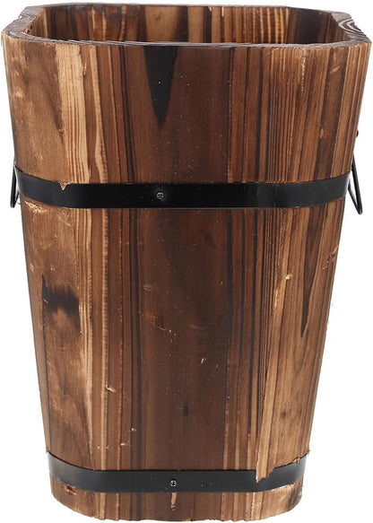 Tofficu Vintage Planter Large Decorative Flower Pot 23 Inch Rustic Brown Plant Pot for Indoor and Outdoor Use Retro Style Wooden Barrel Planter for Garden and Patio