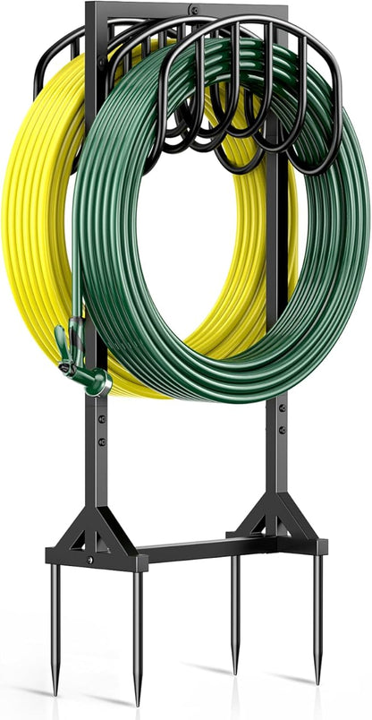 Garden Hose Holder Freestanding, Water Hose Holders for Outside with 4 Spikes, Hose Reels Double-Sided Heavy Duty Metal Hose Stand Holds 150ft Hose, Garden Hose Storage Rack for Outside Yard Lawn