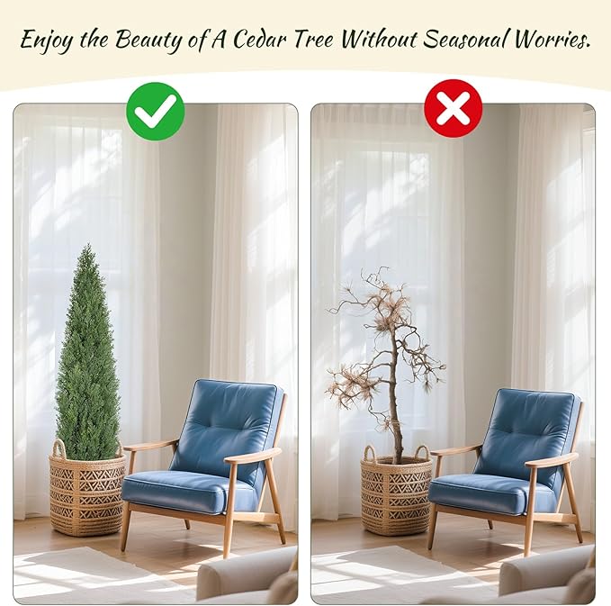 Artificial Cedar Trees for Outdoor 4 FT, 2 Set Outdoor Faux Cedar Bushes Topiary UV Protection and Lush Fake Cypress Shrubs for Front Door Porch Patio Garden Balcony Fence Outside Decoration