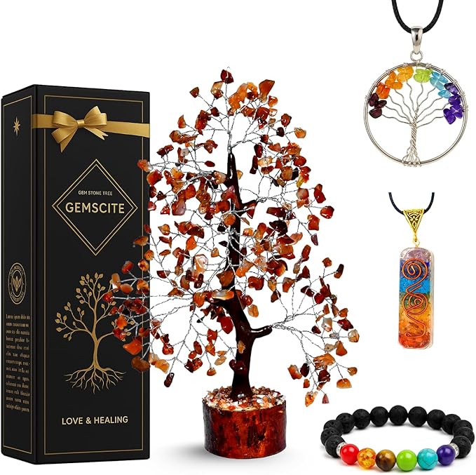 Carnelian Silver Wire Crystal Tree – Handcrafted Gemstone Bonsai for Home Décor, Energy Healing & Feng Shui