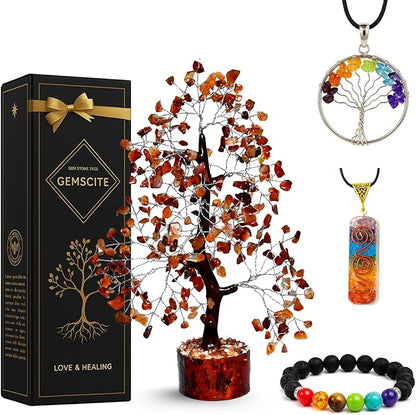 Carnelian Silver Wire Crystal Tree – Handcrafted Gemstone Bonsai for Home Décor, Energy Healing & Feng Shui