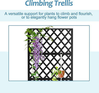 Metal Planter Box with Trellis & Wheels, Raised Garden Bed with Privacy Screen, Outdoor Standing Flower Beds with Drainage Hole for Climbing Plants, Vine, 35.4" L x 15.7" W x 70.9" H, Black