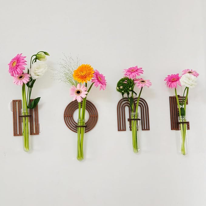 Wood Letter Wall Planter Terrariums Propagation Station with Test Tube Clear Flower Vase for Hydroponics Custom Vertical Garden Walnut DIY Home Decor Hanging Plant Holder Alphabet