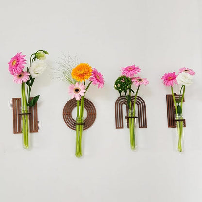 Wood Letter Wall Planter Terrariums Propagation Station with Test Tube Clear Flower Vase for Hydroponics Custom Vertical Garden Walnut DIY Home Decor Hanging Plant Holder Alphabet