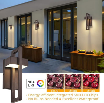 tewei 16.5'' Modern LED Outdoor Wall Sconce, Integrated LED Outdoor Light Fixtures Wall Mount Exterior Lights, Brown Front Porch Outside Lighting for House, Backyard, Warm White 3000K, 1 Pack