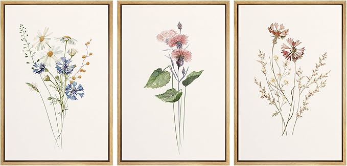 Ashbrook Framed Canvas Print Wall Art Set Pastel Flower Variety Nature Wilderness Illustrations Modern Art Decorative Floral Botanical Minimal Calm/Relax/Cozy for Bedroom - 16"x24"x3 Natural