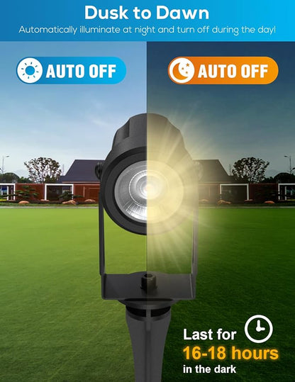 Zyan Solar Landscape Spotlights Outdoor, Auto On/Off, 3 Monocrystalline Panels & USB-C Powered 16200mAh Dusk to Dawn Lighting IP65 Waterproof Warm White LED Spot Lights for Yard Pathway Trees 12 Pack