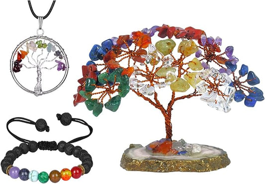 Chakra Tree - Seven Chakra Tree - Crystal Bonsai Tree - GoodLluck Money Tree - Stones and Crystals - Chakra Tree of Life - Feng Shui Decor - Office Desk Decor - Crystal Gifts