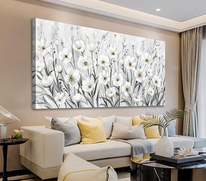 arteWOODS Flowers Canvas Wall Art - Grey White Wildflowers Pictures Wall Decor Botanical Painting Artwork Elegant Floral Prints for Living Room Bedroom Office Home Decor Ready to Hang 40 x 20in
