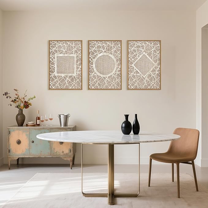 Large Boho Neutral Geometric Framed Canvas Wall Art,Modern Circle Square and Rhombus Wall Decor,Minimalist Shapes Artwork,Abstract Mid Century Art Print For Living Room,Bedroom,Office-24"x36"x3