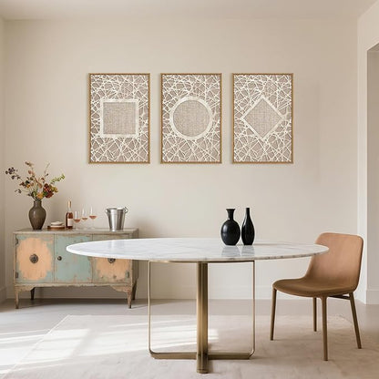 Large Boho Neutral Geometric Framed Canvas Wall Art,Modern Circle Square and Rhombus Wall Decor,Minimalist Shapes Artwork,Abstract Mid Century Art Print For Living Room,Bedroom,Office-24"x36"x3