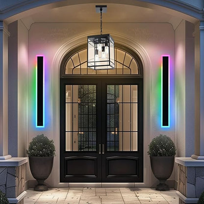 Large Outdoor Pendant Light for Porch, Black Outdoor Hanging Pendant Lighting Fixture, Exterior Linear Chandelier Hanging Lantern for Outside Patio,Front Door