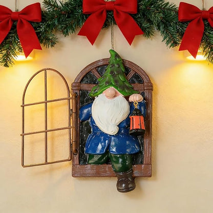 Gnome Open The Door Garden Decor Resin Tree Faces Decor Outdoor Fairy Garden Patio Lawn Porch (Blue)