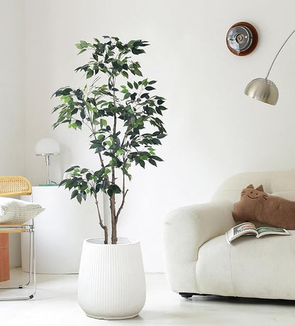 5Ft Artificial Ficus Tree with Realistic Leaves, Livelike Faux Silk Indoor Outdoor Plant for Home Office Decor Living Room, Porch, Garden Decor