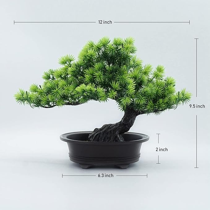 Artificial Bonsai Tree - Fake Plants for Home Decor, Bookshelf Coffee Table Office Desk Bathroom Farmhouse Indoor Decor, 9.5" Tall, Green