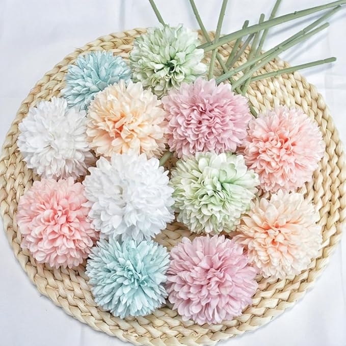 Artificial Chrysanthemum Ball Flowers Bouquet 12pcs Present for Important People Glorious Moral for Home Office Coffee House Parties and Wedding (Colorful)