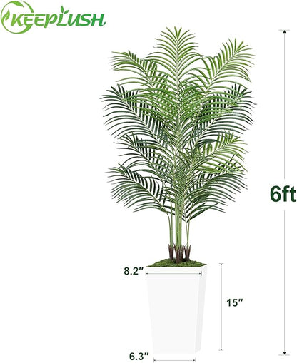 6ft Artificial Palm Tree with White Planter-Tall Artificial Indoor Plants, Fake Tropical Palm Tree, Faux Silk Plants for Home Office Living Room Bedroom Modern Decor