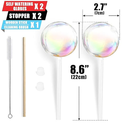 Betus 2 Pcs Iridescent Glass Plant Watering Globes – Self Watering Bulbs for Indoor Outdoor Houseplants, Automatic Plant Waterer System for Daily Care or Vacation, Rainbow Glass Watering Stakes