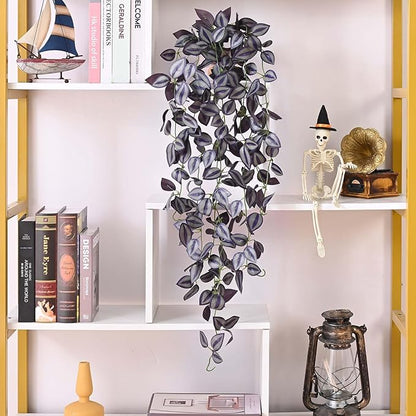 BLEUM CADE Fake Hanging Plants, 2pcs Artificial Hanging Plant, Faux Deep Purple Vines Hanging Plant for Wall Home Living Room Indoor Outdoor Halloween Decor (No Baskets)