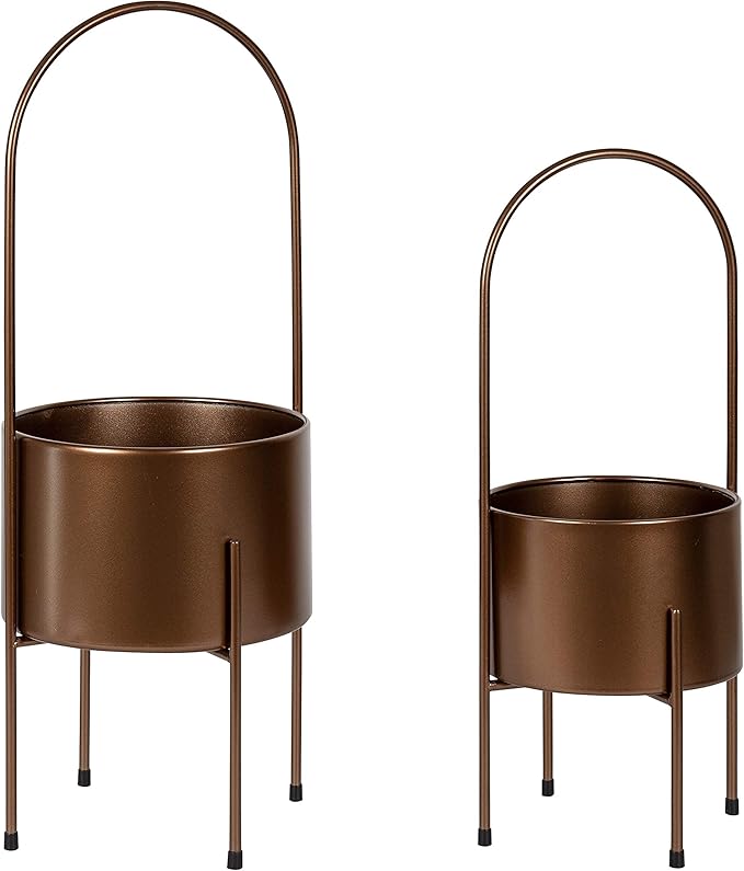 Kate and Laurel Peeto Modern Planter Set, Set of 2, Bronze, Decorative Freestanding Planters for Indoor Plants