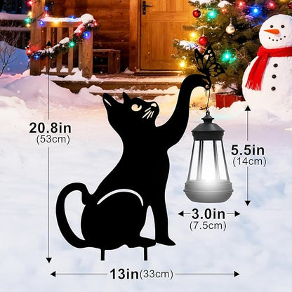 Christmas Black Cat Solar Lights Outdoor - Cat Lover Gifts for Mom Woman Grandma,Garden Stake with Butterfly Decorative Metal Housewarming Ornament for Yard Pathway Lawn Patio