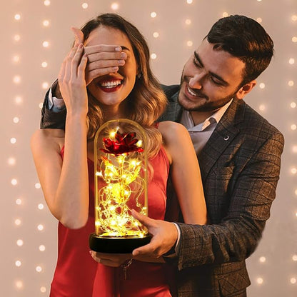 Valentines Rose Gifts for Her Birthday Gifts for Women Valentines Flower Galaxy Glass Rose with 2 Light Modes Forever Eternal Colorful Gold Foil Rose in Glass Dome,Anniversary Valentines Women Gifts