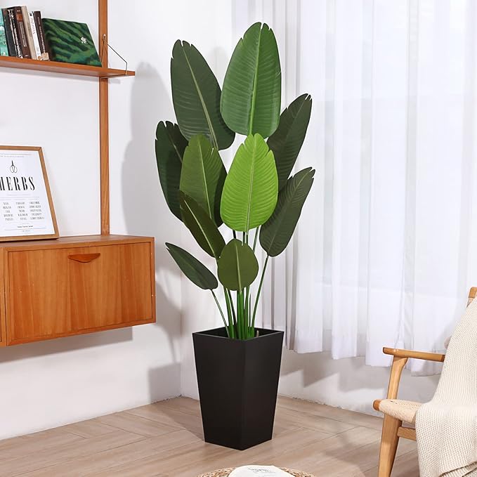 Fopamtri Artificial Bird of Paradise Plant Fake Tropical Palm Tree for Indoor Outdoor, Perfect Faux Plants for Home Garden Office Store Decoration, 5 Feet-1 Pack