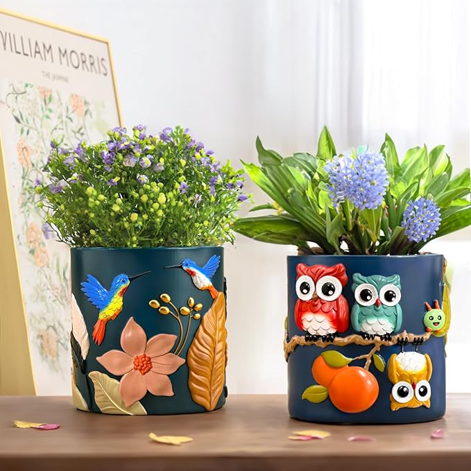 GUGUGO Colorful Hummingbird Plant Pots, Cute Unique Succulent Animal Planters with Drainage, Rainbow Small Flower Pots for Indoor Plants, Funny Eclectic Home Décor Gift for Plant Lovers, Pale Pink