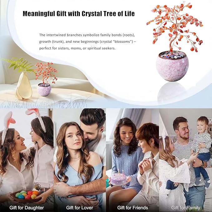 Runyangshi Red Agate Crystal Tree of Life - 8" Large Natural Chakra Healing Crystal Tree, Bringing Money, Good Luck, Positive Energy for Home Decor, Feng Shui Gifts, Office Desk Ornament