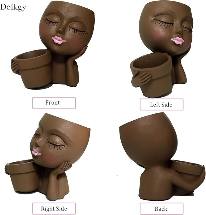 Face Flower Pot Head Planter, Face Planter Black Woman Unique Planters for Indoor Outdoor Plants, Novelty Plant Pots Lady Head Vase with Drainage Hole for Home Garden Succulents Cactus