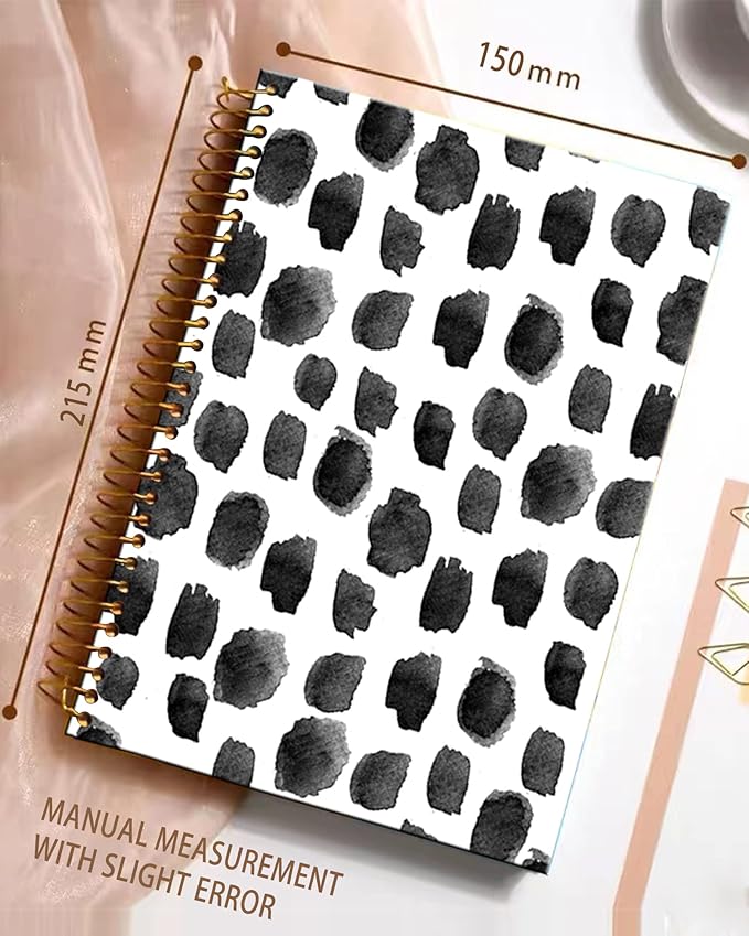 iampanda Spiral Journal Notebook,Strong Twin-Wire Binding with Premium Paper for Girl Women,Cute 60 Sheets A5 College Ruled Notebook/Journal,Perfect for School Office Home Gifts,Black Polka Dot
