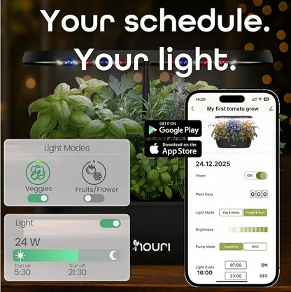 Nouri 12 pod APP Smart Garden for Home Cooks | w/Heirloom Salad | Hydroponics Growing System | LED Grow Lights | Indoor Herb Garden Kit | Herb Growing Kit Indoors for Plant Lovers, Gardeners, Kitchen