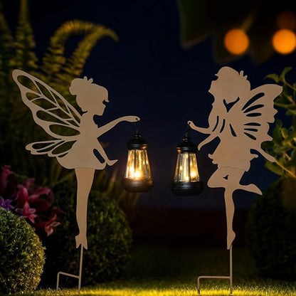 Solar Fairy Garden Decor Lights, 2 Packs, Metal Hanging Lanterns with Warm Solar Glow – Exquisite Gifts for Women, Mom, Friends(Rust-Colored Fairy Hanging Lantern)