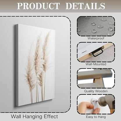 Wivsev Pampas Grass Canvas Wall Art,Beige Botanical Wall Art,Nature Botanical Pictures Prints,Minimalist Wall Decor for Living Room,Bedroom,Bathroom Decorations (24" x 36" x 3 pcs)