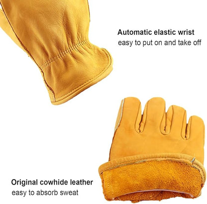 OZERO Gardening Work Gloves Men,1 Pair Insulated Heavy Duty Cut Resistant Thorn Proof Leather Cowhide Mens Women Mechanic Garden Gloves for Driving Welding-XLarge