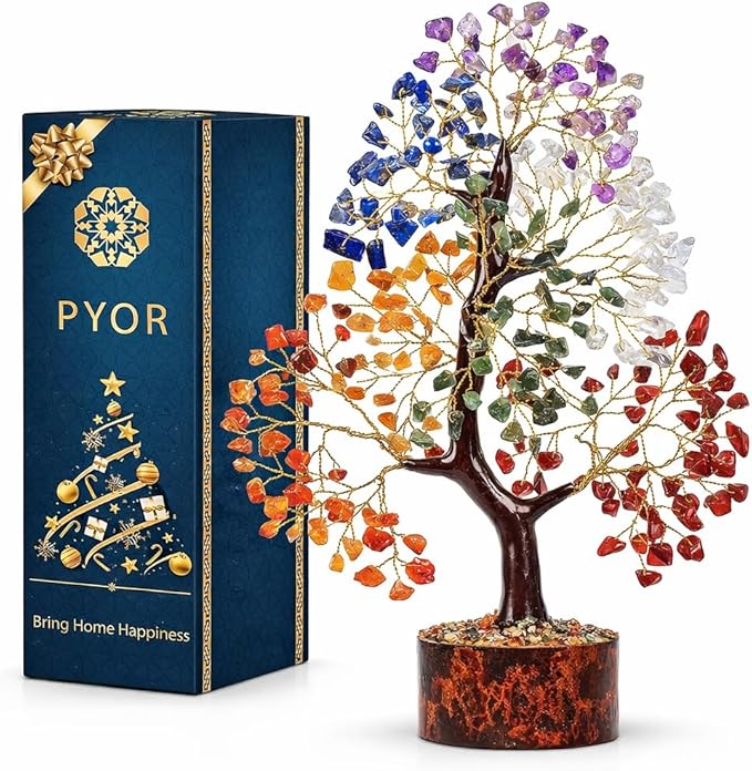 PYOR 7 Chakra Tree of Life Crystal Tree – Spiritual Healing Crystals & Stones | Housewarming Gift for New Home | Birthday Gift for Women | Home Decor Office Decor