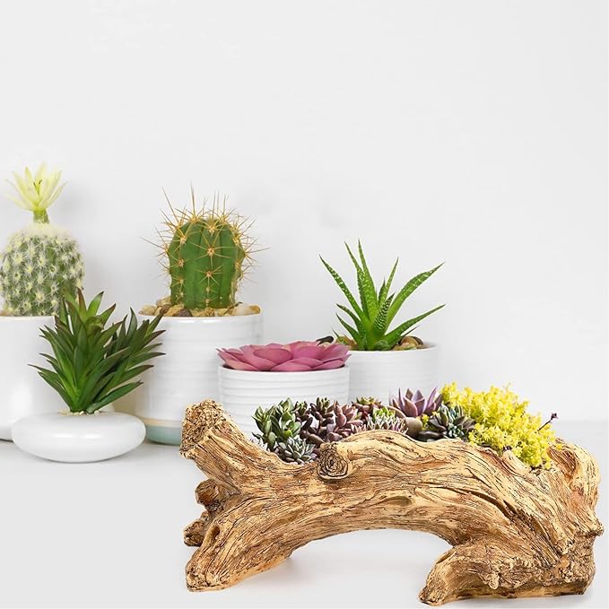 Artificial Driftwood Planter - Sculpted Succulent Planter, Vintage Tree Root Stump Log Style Flower Pot for Home Garden Decoration