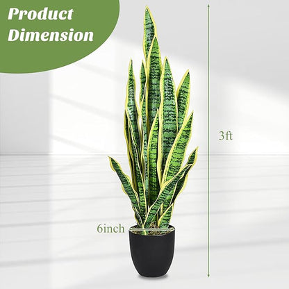 Goplus Fake Snake Plant, 36" Tall Artificial Potted Floor Plant, Large Faux Sansevieria Plant with 6'' Pot and 20pcs Leaves for Living Room House Modern Office Indoor Decor