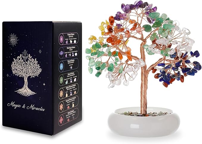 Seven Chakra Crystal Trees, Bonsai Money Tree, Healing Stones, Crystal Tree of Life, Desk Decor, Home Decor, Unique Birthday Gifts for Women Mom