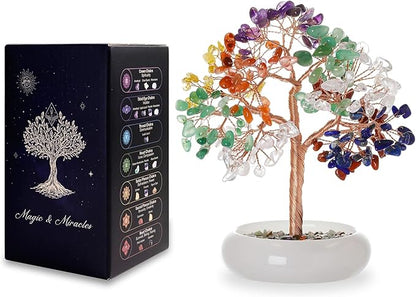 Seven Chakra Crystal Trees, Bonsai Money Tree, Healing Stones, Crystal Tree of Life, Desk Decor, Home Decor, Unique Birthday Gifts for Women Mom