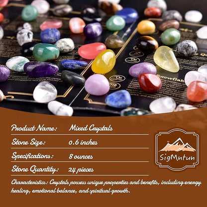 Polished Healing Crystals Stone Set, 24 Types of 0.6" Handpicked Tumbled Stones for Healing, Reiki, Meditation, Crafting, Home Decor, Ethically Sourced, Mixed Crystals