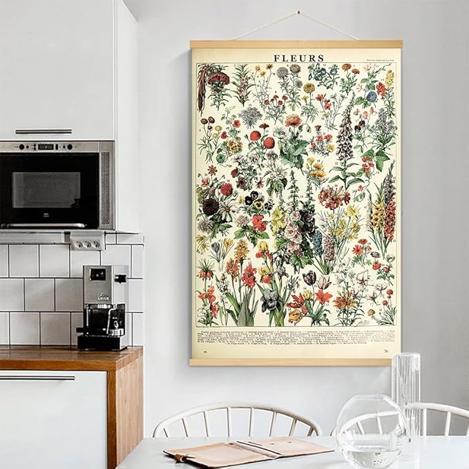 Vintage Flowers Poster Hanger Frame, Plant Floral Reference Chart Wall Decor Cottagecore Room Decor Aesthetic, Retro Style Wall Decor Art Painting Prints. (plant B, 18L x 12W)